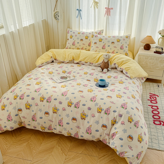 91家纺网 家纺一手货源 找家纺 温眠家纺 2026新款云感针织提花双层纱四件套 小海绵