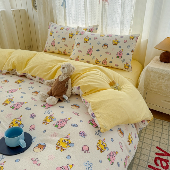 91家纺网 家纺一手货源 找家纺 温眠家纺 2026新款云感针织提花双层纱四件套 小海绵