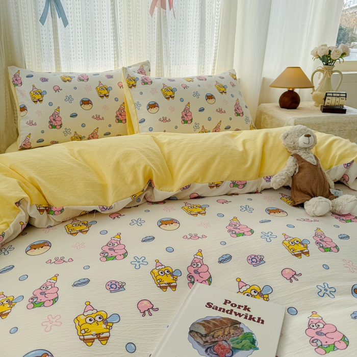 91家纺网 家纺一手货源 找家纺 温眠家纺 2026新款云感针织提花双层纱四件套 小海绵