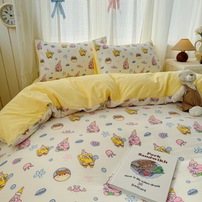 91家纺网 家纺一手货源 找家纺 温眠家纺 2026新款云感针织提花双层纱四件套 小海绵