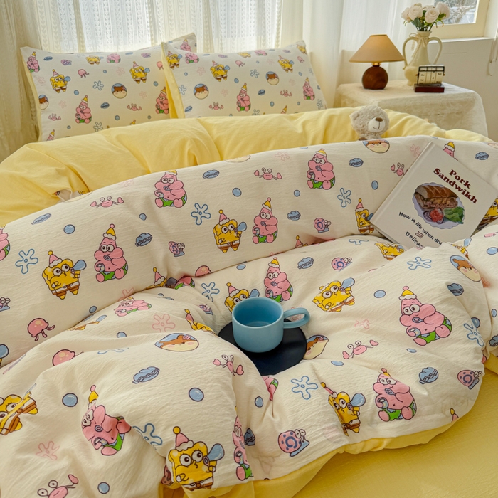 91家纺网 家纺一手货源 找家纺 温眠家纺 2026新款云感针织提花双层纱四件套 小海绵