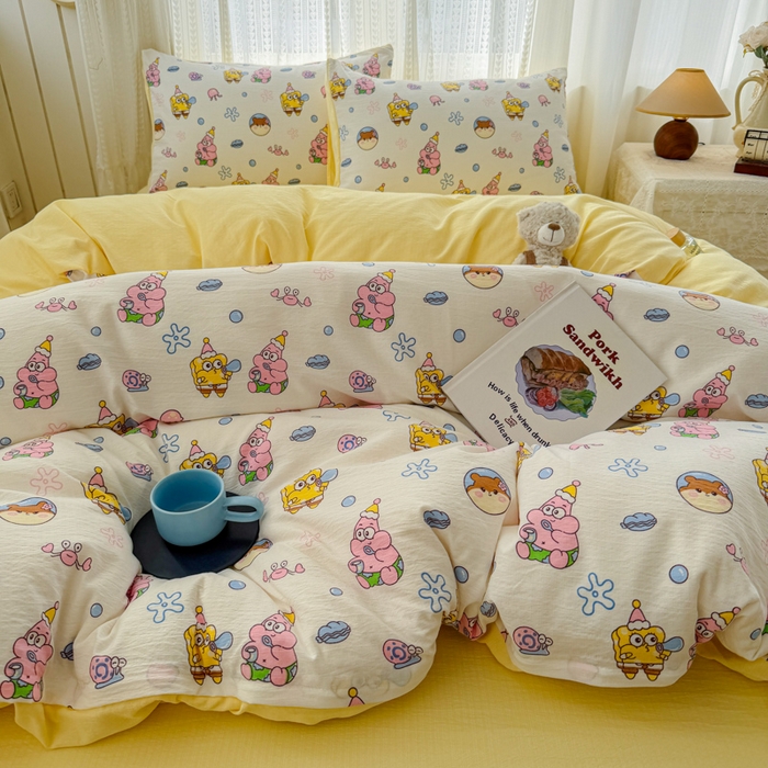 91家纺网 家纺一手货源 找家纺 温眠家纺 2026新款云感针织提花双层纱四件套 小海绵