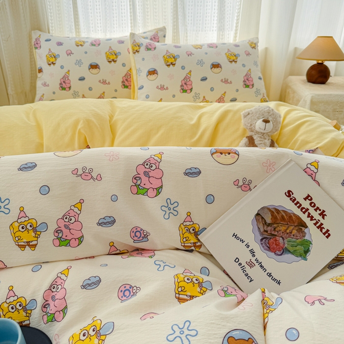 91家纺网 家纺一手货源 找家纺 温眠家纺 2026新款云感针织提花双层纱四件套 小海绵