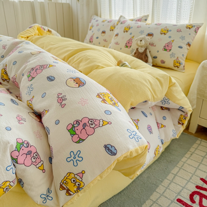 91家纺网 家纺一手货源 找家纺 温眠家纺 2026新款云感针织提花双层纱四件套 小海绵