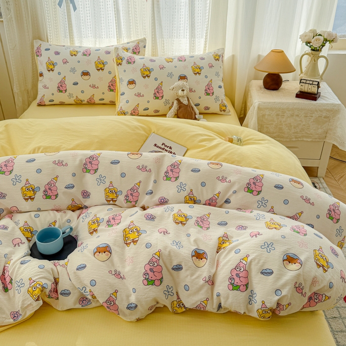 91家纺网 家纺一手货源 找家纺 温眠家纺 2026新款云感针织提花双层纱四件套 小海绵