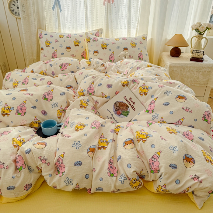 91家纺网 家纺一手货源 找家纺 温眠家纺 2026新款云感针织提花双层纱四件套 小海绵