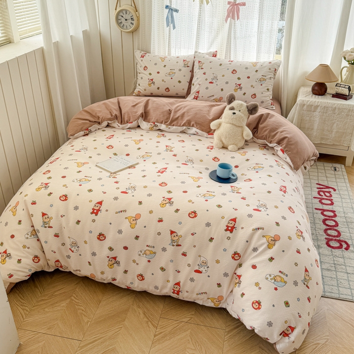 91家纺网 家纺一手货源 找家纺 温眠家纺 2026新款云感针织提花双层纱四件套 星雪人