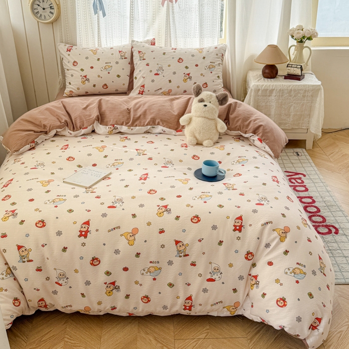 91家纺网 家纺一手货源 找家纺 温眠家纺 2026新款云感针织提花双层纱四件套 星雪人