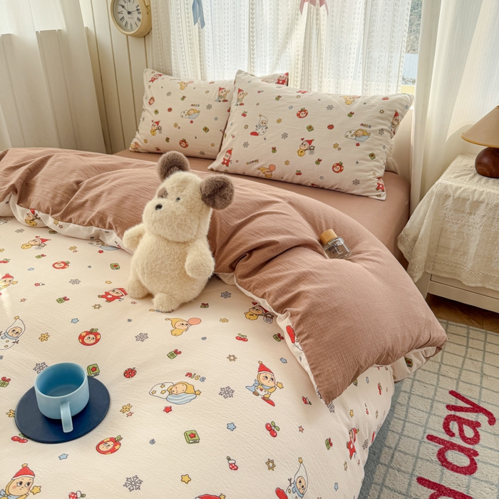 91家纺网 家纺一手货源 找家纺 温眠家纺 2026新款云感针织提花双层纱四件套 星雪人