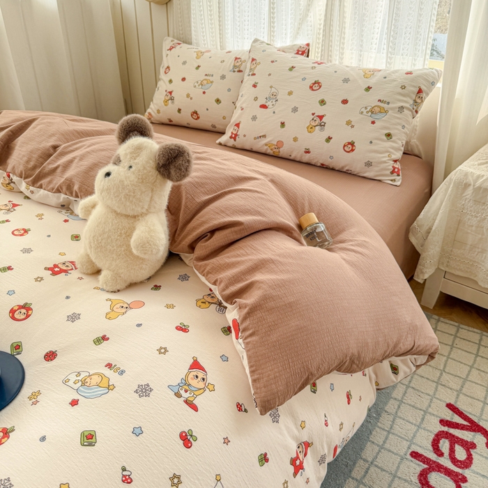 91家纺网 家纺一手货源 找家纺 温眠家纺 2026新款云感针织提花双层纱四件套 星雪人