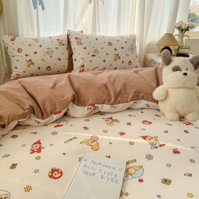 91家纺网 家纺一手货源 找家纺 温眠家纺 2026新款云感针织提花双层纱四件套 星雪人