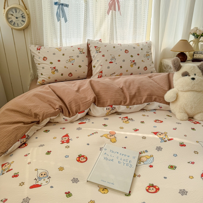 91家纺网 家纺一手货源 找家纺 温眠家纺 2026新款云感针织提花双层纱四件套 星雪人