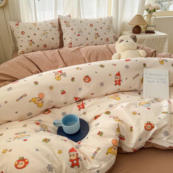 91家纺网 家纺一手货源 找家纺 温眠家纺 2026新款云感针织提花双层纱四件套 星雪人