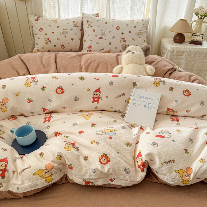 91家纺网 家纺一手货源 找家纺 温眠家纺 2026新款云感针织提花双层纱四件套 星雪人