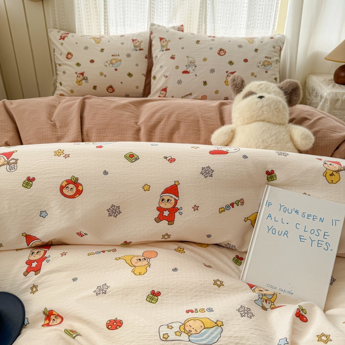 91家纺网 家纺一手货源 找家纺 温眠家纺 2026新款云感针织提花双层纱四件套 星雪人