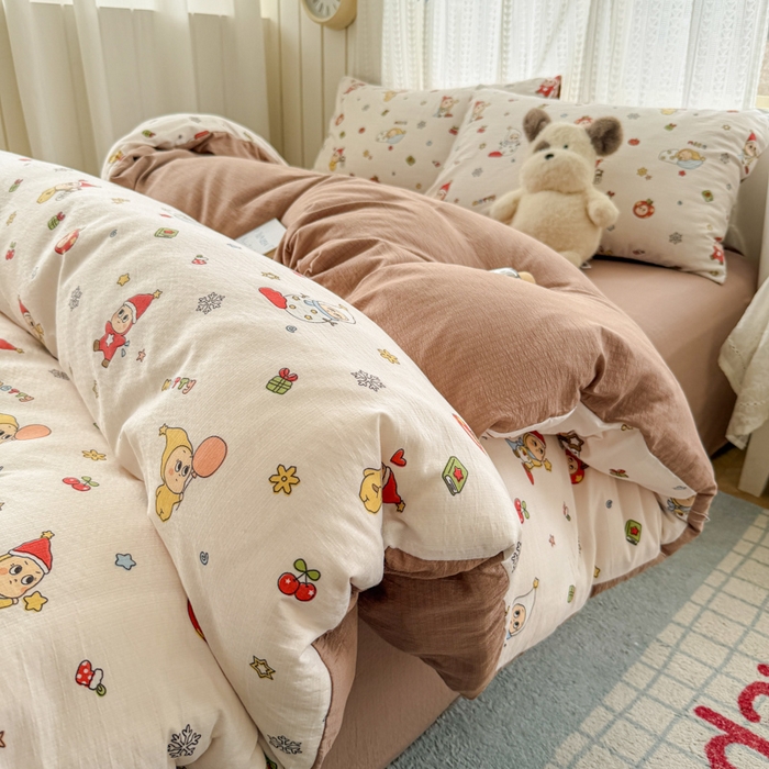 91家纺网 家纺一手货源 找家纺 温眠家纺 2026新款云感针织提花双层纱四件套 星雪人