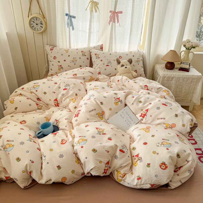 91家纺网 家纺一手货源 找家纺 温眠家纺 2026新款云感针织提花双层纱四件套 星雪人