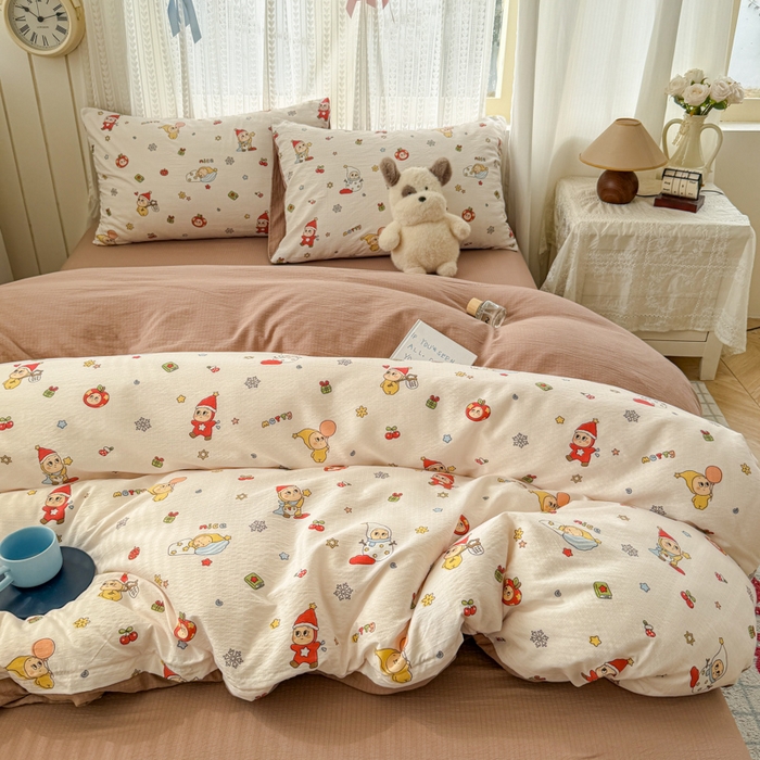 91家纺网 家纺一手货源 找家纺 温眠家纺 2026新款云感针织提花双层纱四件套 星雪人