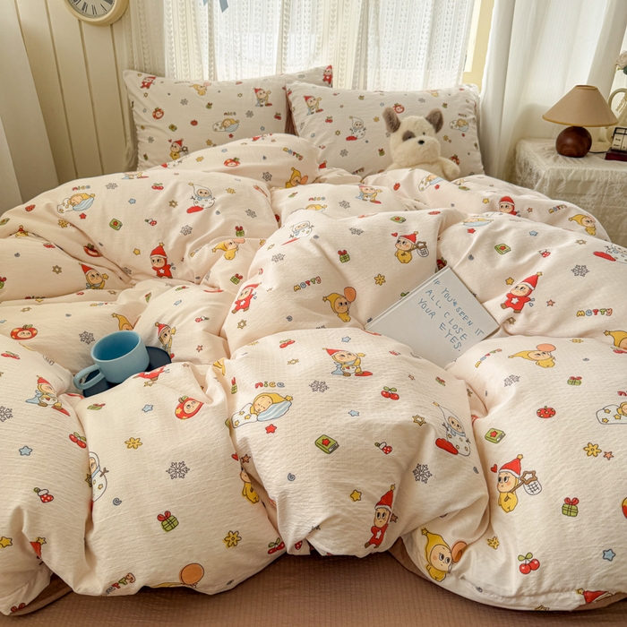 91家纺网 家纺一手货源 找家纺 温眠家纺 2026新款云感针织提花双层纱四件套 星雪人