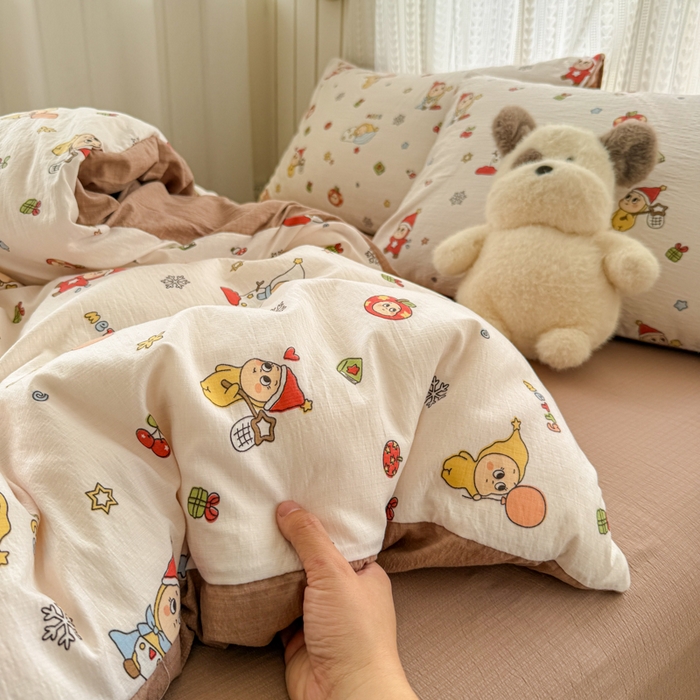 91家纺网 家纺一手货源 找家纺 温眠家纺 2026新款云感针织提花双层纱四件套 星雪人