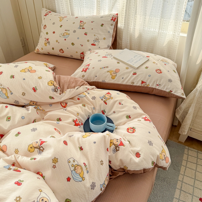 91家纺网 家纺一手货源 找家纺 温眠家纺 2026新款云感针织提花双层纱四件套 星雪人