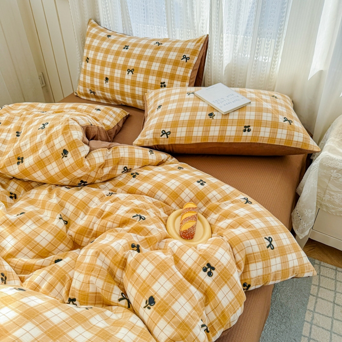 91家纺网 家纺一手货源 找家纺 温眠家纺 2026新款云感针织提花双层纱四件套 樱桃酱