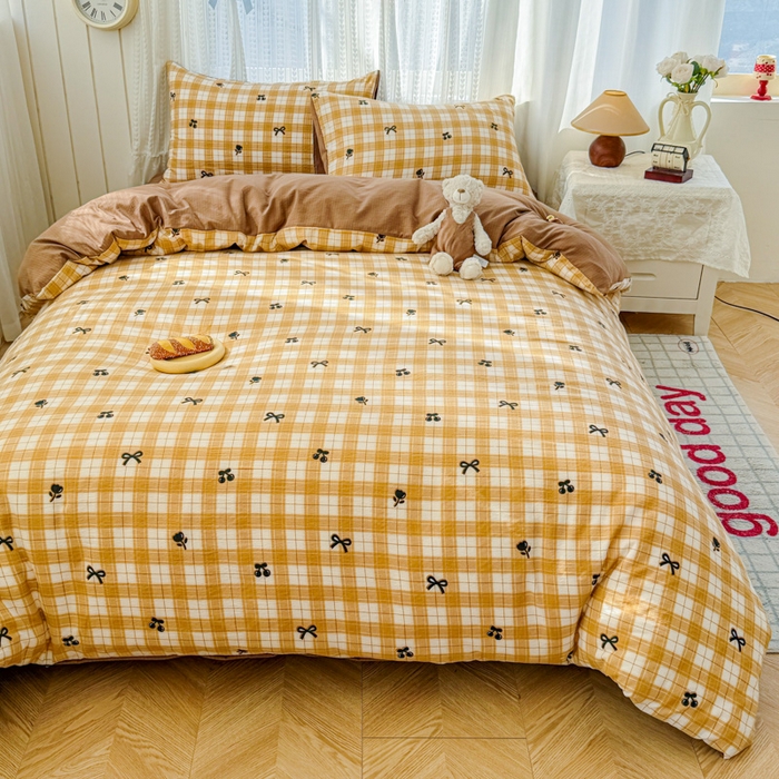 91家纺网 家纺一手货源 找家纺 温眠家纺 2026新款云感针织提花双层纱四件套 樱桃酱