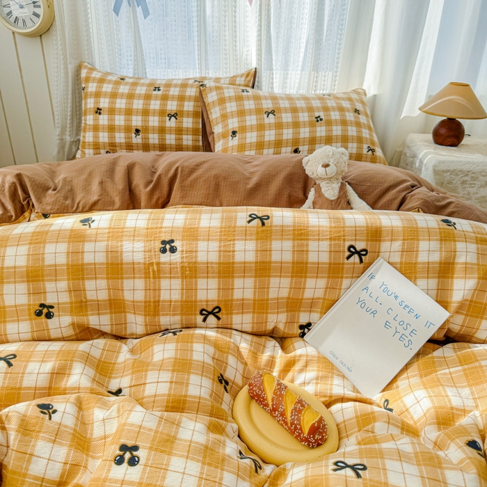 91家纺网 家纺一手货源 找家纺 温眠家纺 2026新款云感针织提花双层纱四件套 樱桃酱