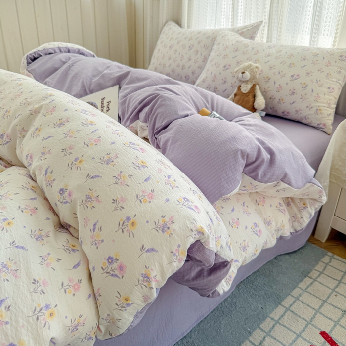 91家纺网 家纺一手货源 找家纺 温眠家纺 2026新款云感针织提花双层纱四件套 紫薰