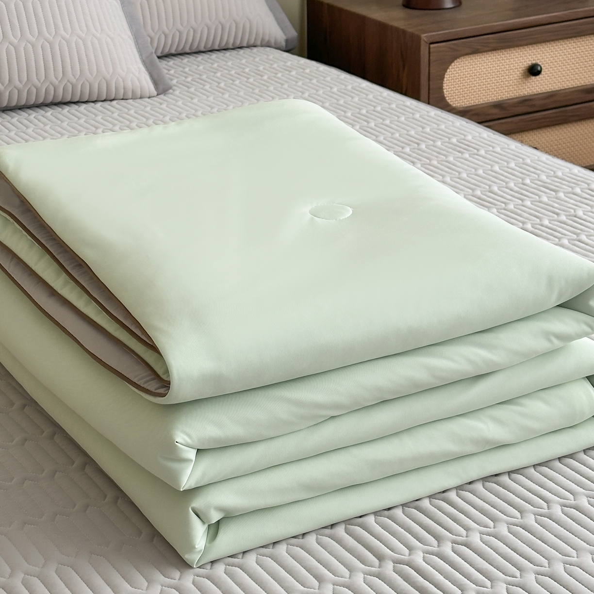 幸嘉轩 2026新款凉感丝夏被床盖四件套拼色夏凉被空调被 绿+灰