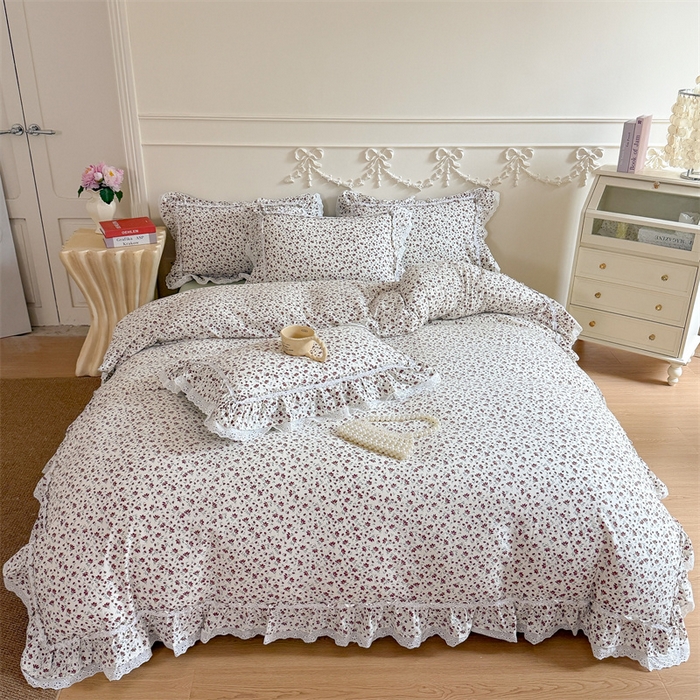 91家纺网 家纺一手货源 找家纺 （总）吾欢心 2026新款古法水洗棉韩版公主风双层花边四件套