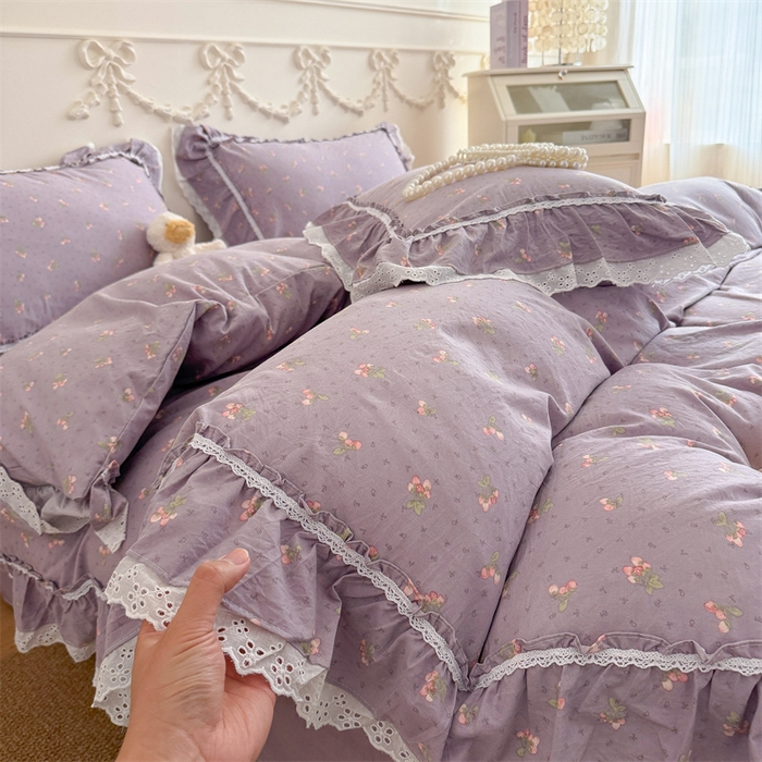 91家纺网 家纺一手货源 找家纺 （总）吾欢心 2026新款古法水洗棉韩版公主风双层花边四件套