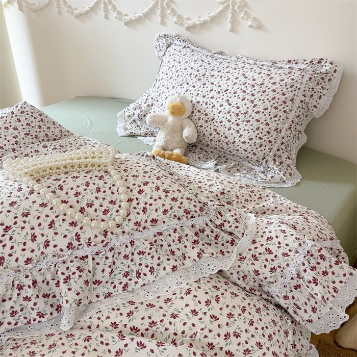 91家纺网 家纺一手货源 找家纺 （总）吾欢心 2026新款古法水洗棉韩版公主风双层花边四件套