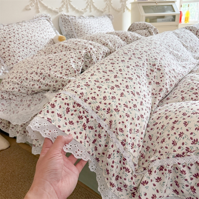 91家纺网 家纺一手货源 找家纺 （总）吾欢心 2026春夏新款古法水洗仿棉毛球花边款四件套