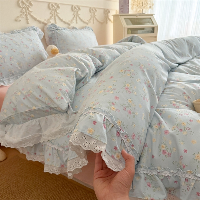 91家纺网 家纺一手货源 找家纺 （总）吾欢心 2026新款古法水洗棉韩版公主风双层花边四件套