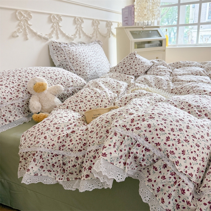 91家纺网 家纺一手货源 找家纺 （总）吾欢心 2026新款古法水洗棉韩版公主风双层花边四件套