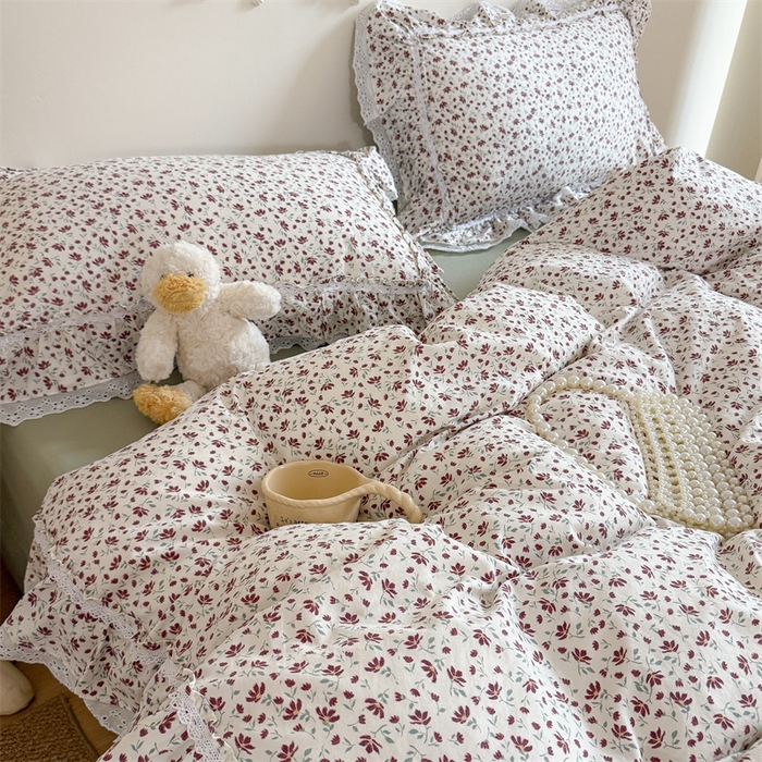 91家纺网 家纺一手货源 找家纺 （总）吾欢心 2026新款古法水洗棉韩版公主风双层花边四件套