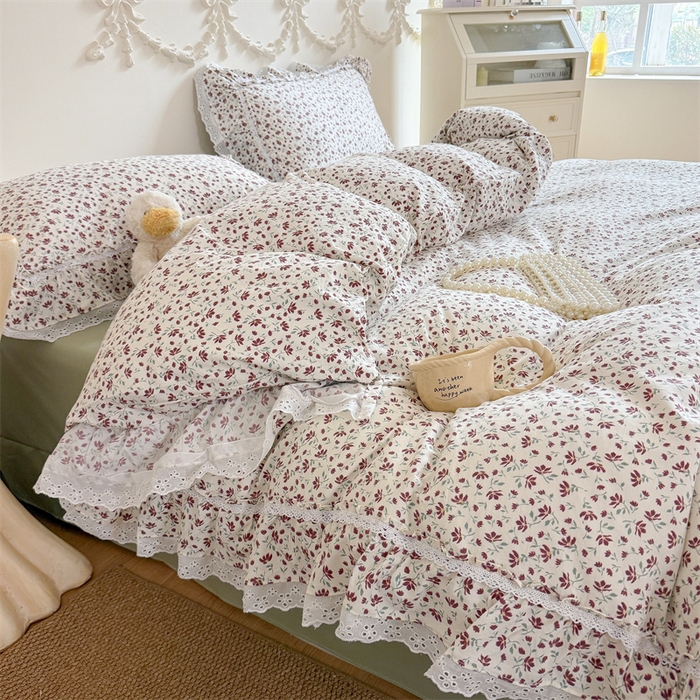 91家纺网 家纺一手货源 找家纺 （总）吾欢心 2026新款古法水洗棉韩版公主风双层花边四件套