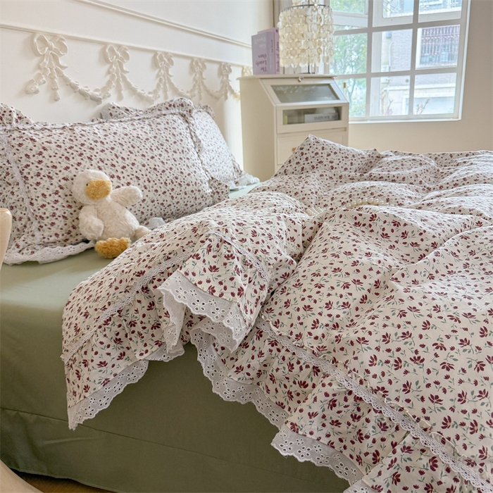 91家纺网 家纺一手货源 找家纺 （总）吾欢心 2026新款古法水洗棉韩版公主风双层花边四件套
