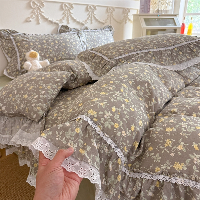 91家纺网 家纺一手货源 找家纺 （总）吾欢心 2026新款古法水洗棉韩版公主风双层花边四件套