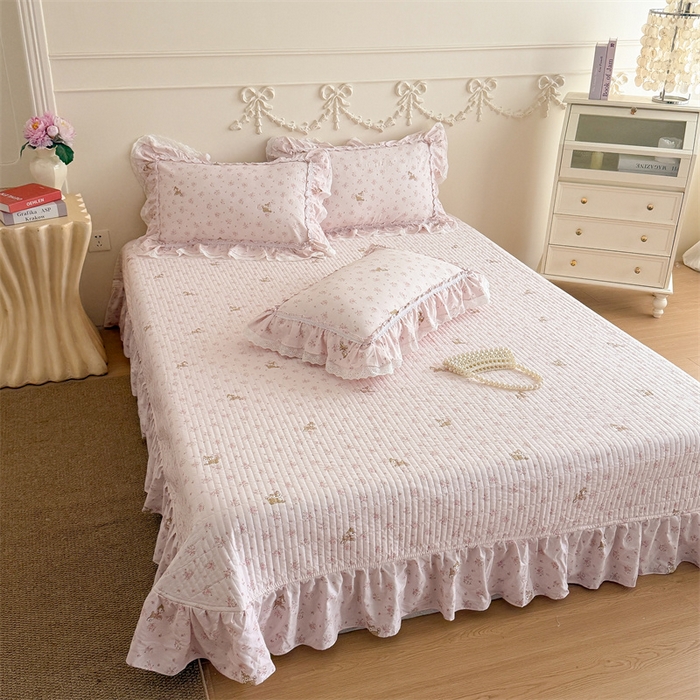 91家纺网 家纺一手货源 找家纺 吾欢心 2026新款古法水洗棉韩版公主风双层花边四件套 梦幻岛