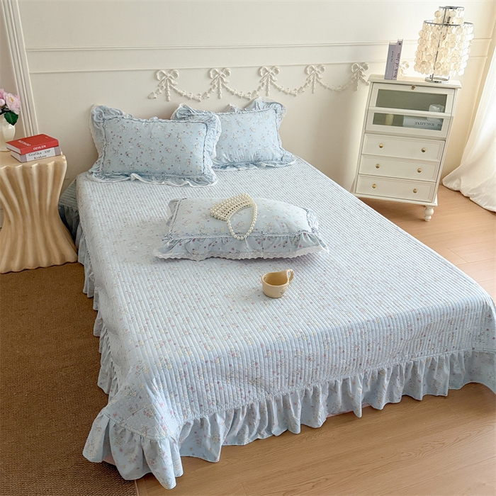 91家纺网 家纺一手货源 找家纺 吾欢心 2026新款古法水洗棉韩版公主风双层花边四件套 花开半夏