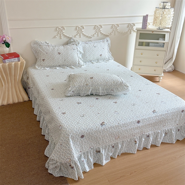 91家纺网 家纺一手货源 找家纺 吾欢心 2026新款古法水洗棉韩版公主风双层花边四件套 晚安狗