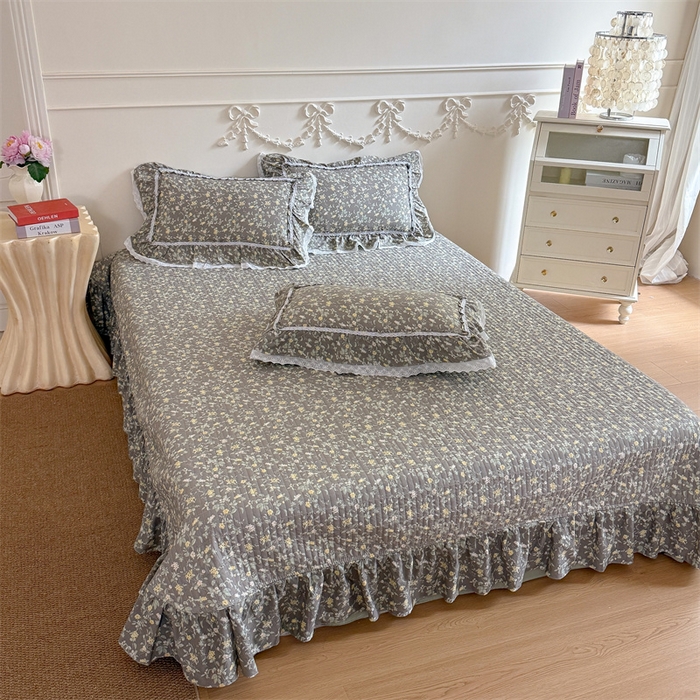 91家纺网 家纺一手货源 找家纺 吾欢心 2026新款古法水洗棉韩版公主风双层花边四件套 花间拾梦