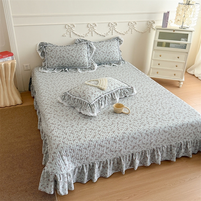 91家纺网 家纺一手货源 找家纺 吾欢心 2026新款古法水洗棉韩版公主风双层花边四件套 嫣然如梦