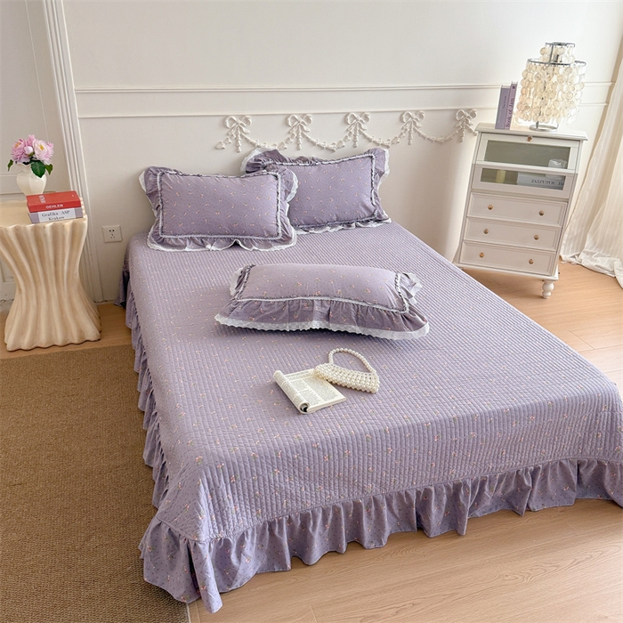 91家纺网 家纺一手货源 找家纺 吾欢心 2026新款古法水洗棉韩版公主风双层花边四件套 露花浓