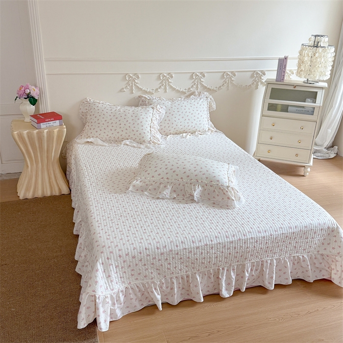 91家纺网 家纺一手货源 找家纺 吾欢心 2026新款古法水洗棉韩版公主风双层花边四件套 花仙子