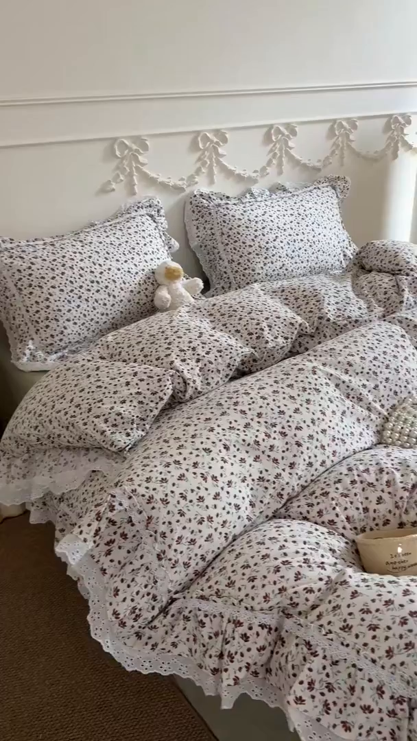 91家纺网 家纺一手货源 找家纺 （总）吾欢心 2026新款古法水洗棉韩版公主风双层花边四件套