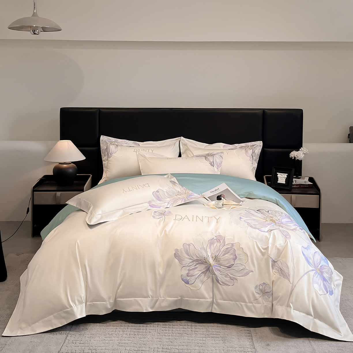 置顶家纺 2026新款春夏亲肤刺绣艾媞系列四件套 艾媞-白+蓝