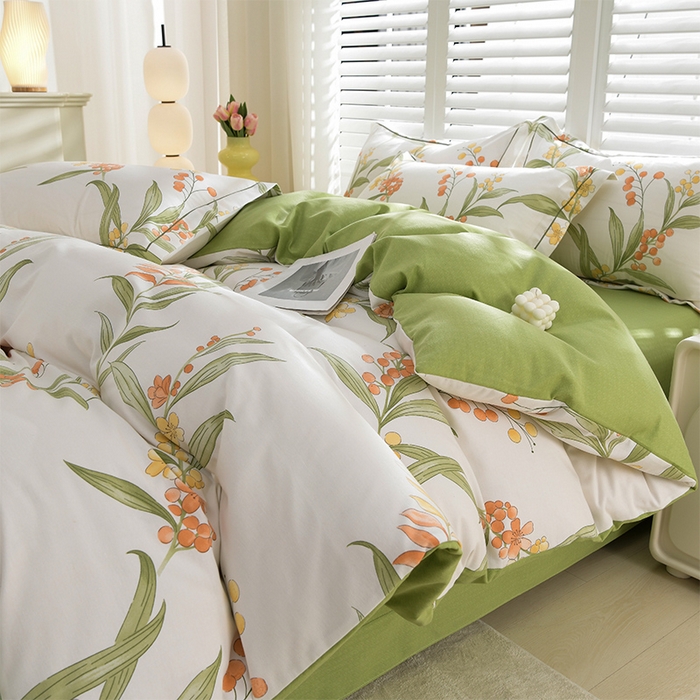 91家纺网 家纺一手货源 找家纺 董成龙 2026新款直播爆款加厚全棉活性磨毛四件套纯棉三件套 茵曼-绿